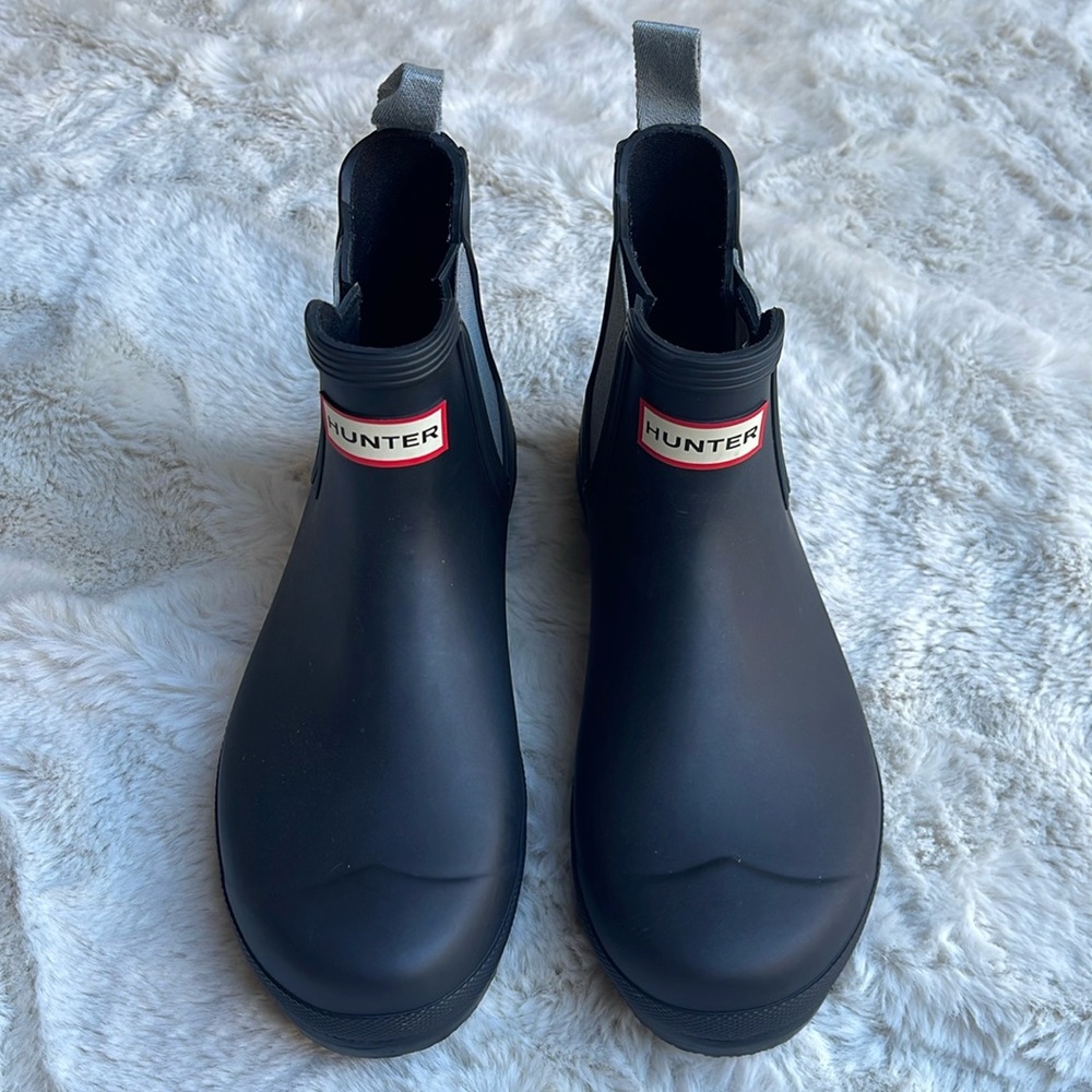 Hunter Matte Black Chelsea Rain Booties with Logo